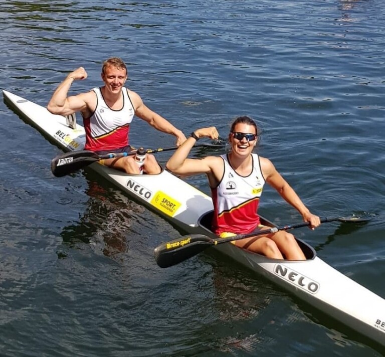 Artuur en Lize in K2 kajak